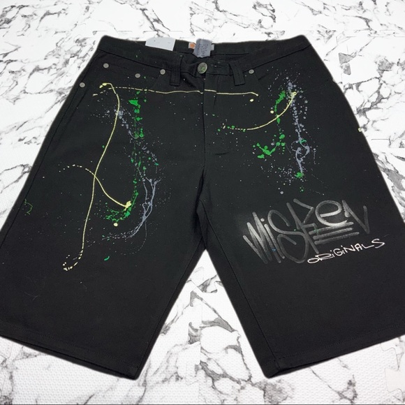Men's Miskeen Jet Black Hand Painted Denim Short